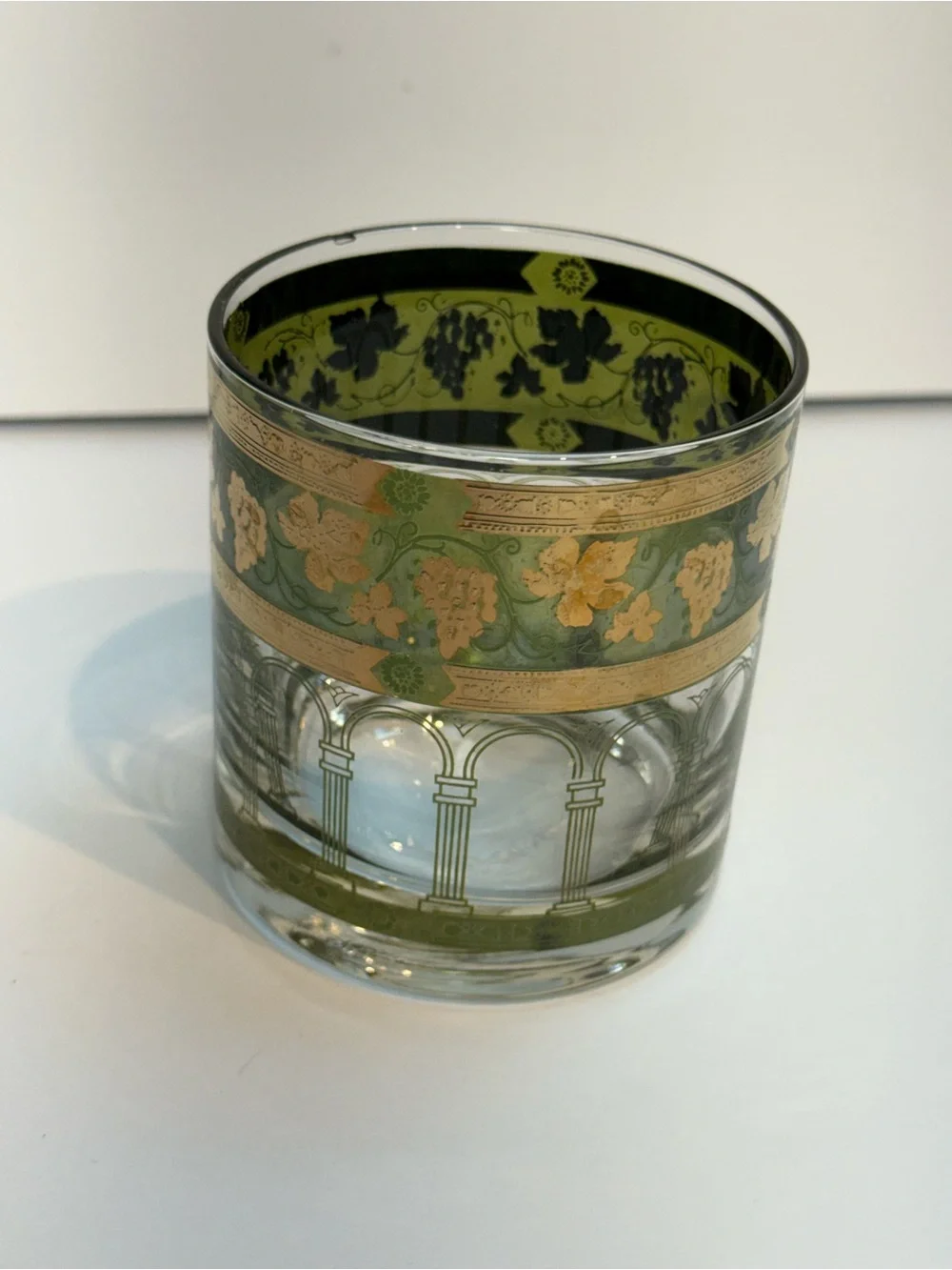 Vintage Green Cera Glass Golden Grapes  Barware Set of 5- MCM